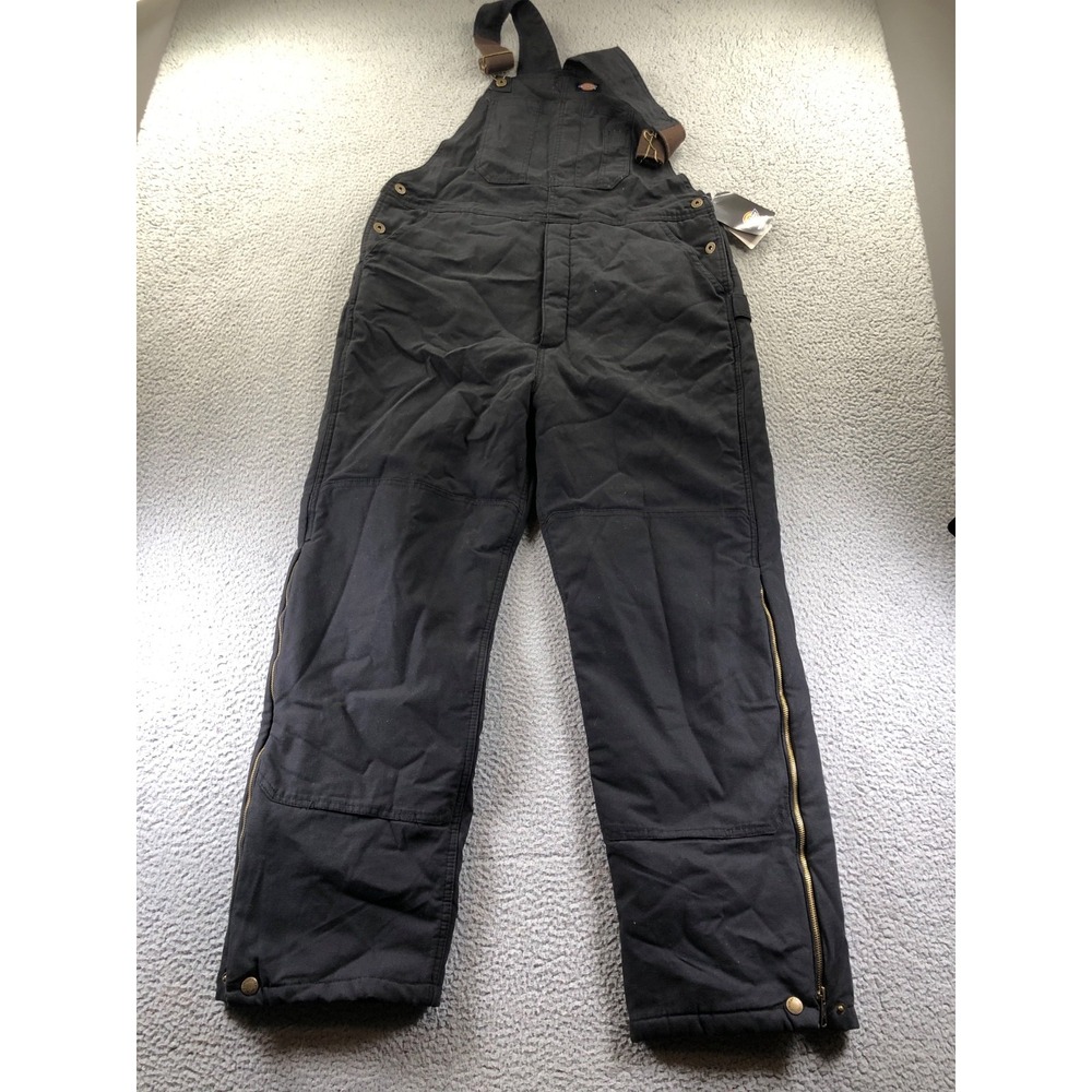 Dickies Overalls Mens Large Black Insulated Canvas Duck Bib Double Knee New - Picture 2 of 10